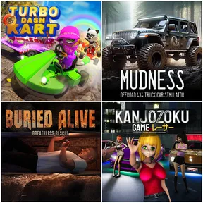 Turbo Dash Kart & Mudness Offroad & Buried Alive & Kanjozoku Game cover image
