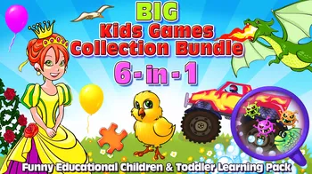 Big Kids Games Collection Bundle 6-in-1 Funny Educational Children & Toddler Learning Pack cover image
